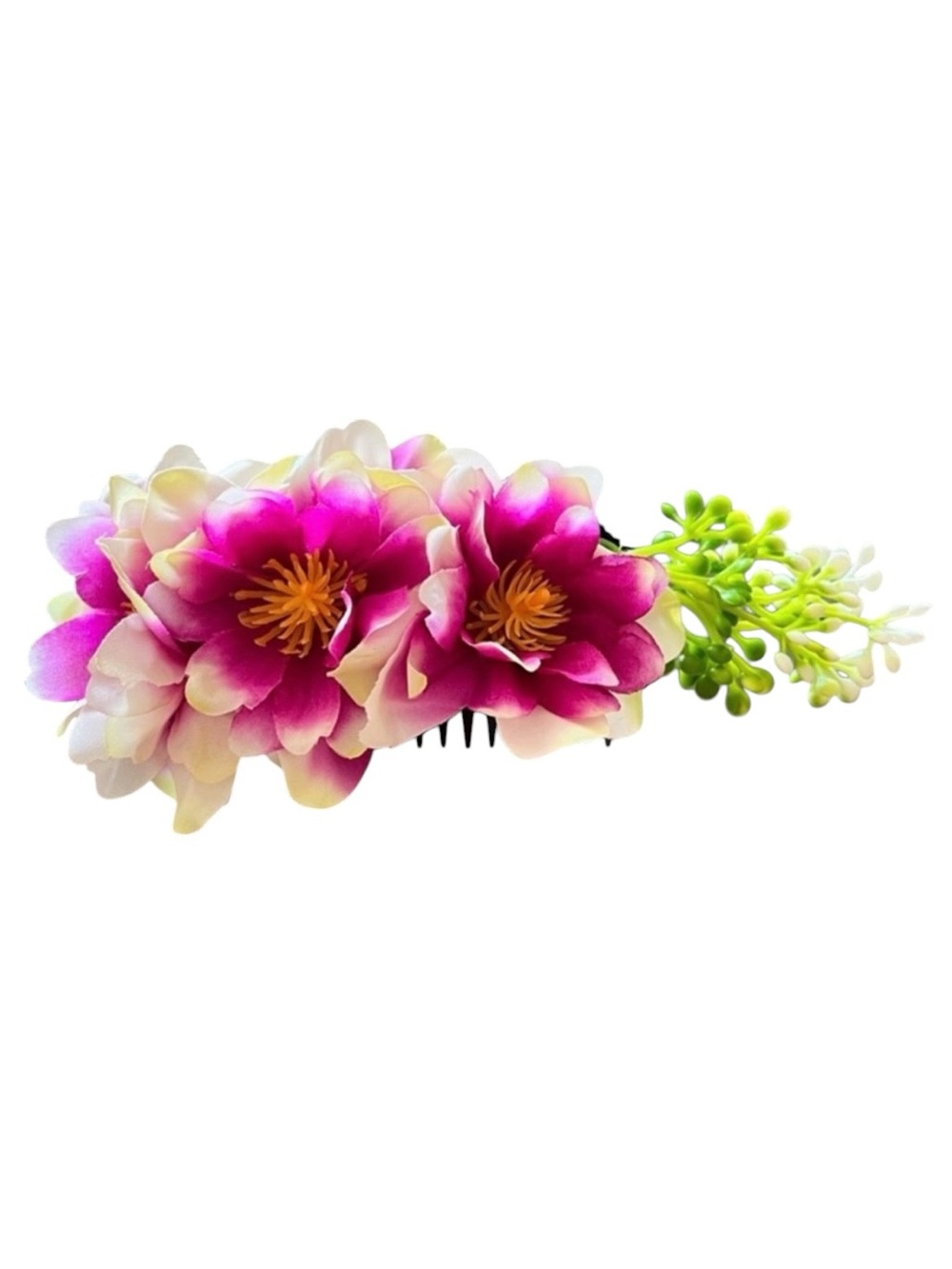 Fuchsia Purple Magenta Cream Tip Pastel Floral Flower Hawaiian Tiki 6" Hair Comb